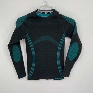 NOOYME Men's Black Teal Compression Long Sleeve Base Layer Thermal Top Size S
